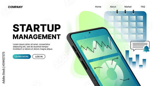 Startup Management Website Tool. Landing Page Horizontal Banner. Vector illustration