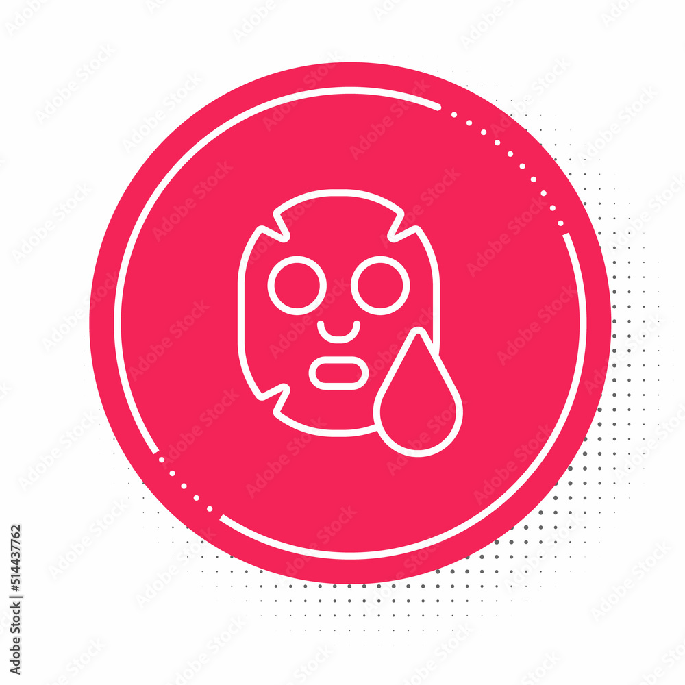 White line Facial cosmetic mask icon isolated on white background. Cosmetology, medicine and health care. Red circle button. Vector White line Facial cosmetic mask icon isolated on white background. Cosmetology, medicine and health care. Red circle button. Vector
