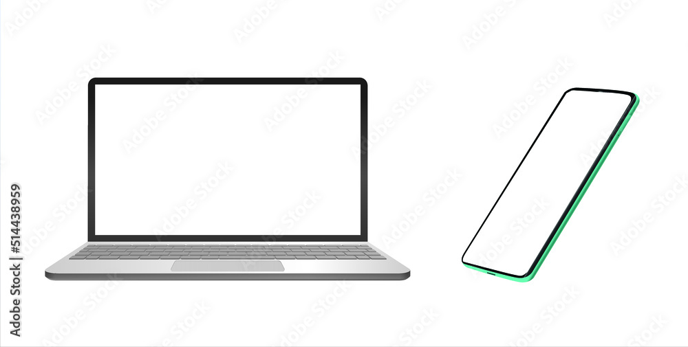 laptop and mobile phone with blank screen isolated on white background, realistic vector illustration laptop and mobile phone with blank screen isolated on white background, realistic vector illustration