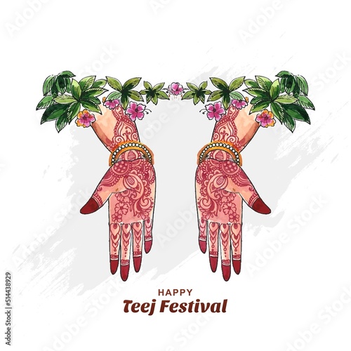 Women hand mehndi hariyali teej hindu festival greeting card background photo