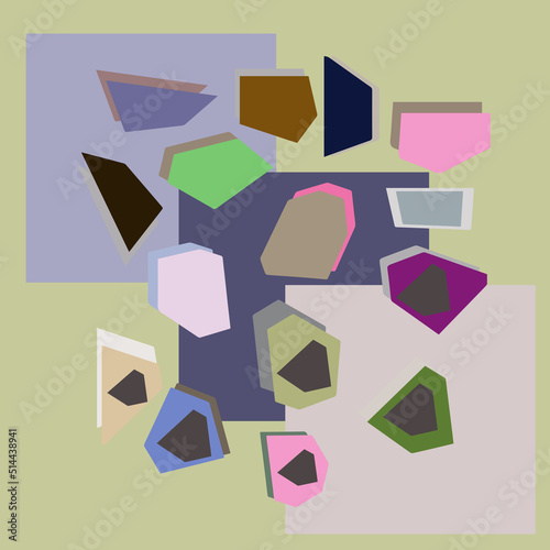 Wallpaper Design. Geometric pattern. Background. Abstract composition, shapes, angles. Cubism. Avant-garde art. Modern. Contemporary trendy vector illustration
