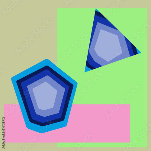 Wallpaper Design. Geometric pattern. Background. Abstract composition, shapes, angles, triangle pentagon. Cubism. Avant-garde art. Modern. Contemporary trendy vector illustration