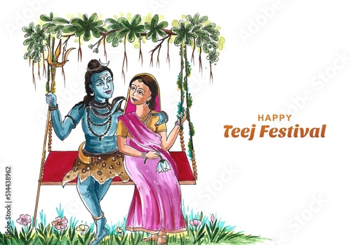 Happy hariyali teej occasion of religious festival shiv parvati card background