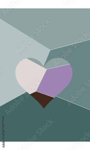 Wallpaper Design. Geometric pattern, heart. Gradients and color combinations. Abstract composition, shapes, angles. Cubism. Avant-garde art. Modern. Contemporary trendy vector illustration