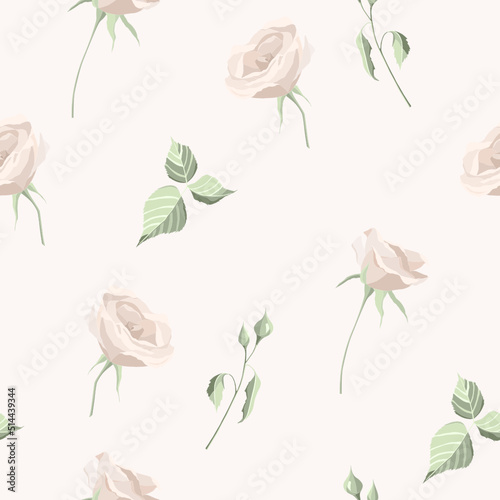 Vector seamless pattern with roses and beige background