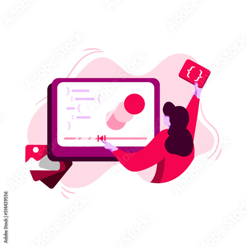 CSS Keyframes Icon Illustration vector for video editor, concept on woman making animation using css code, perfect for ui ux, mobile app, landing page web, brochure, advertising, flayer