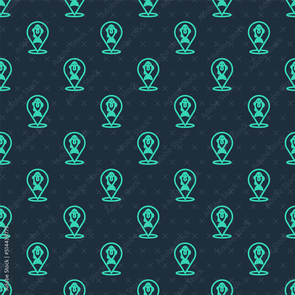 Green line Location fishing icon isolated seamless pattern on blue background. Fishing place. Vector Green line Location fishing icon isolated seamless pattern on blue background. Fishing place. Vector