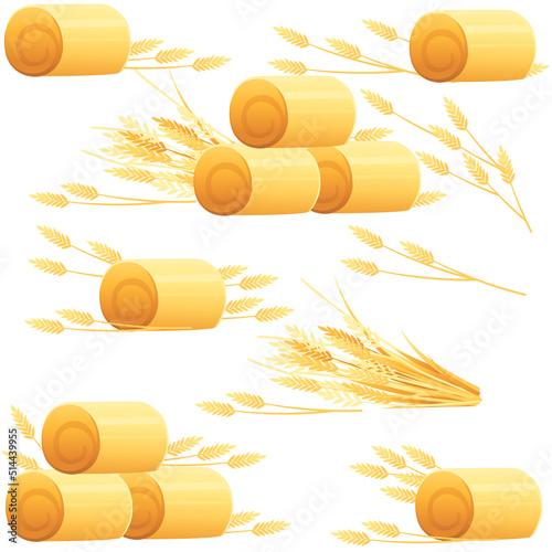 Seamless pattern of haystack round wheat stacks vector illustration on white background