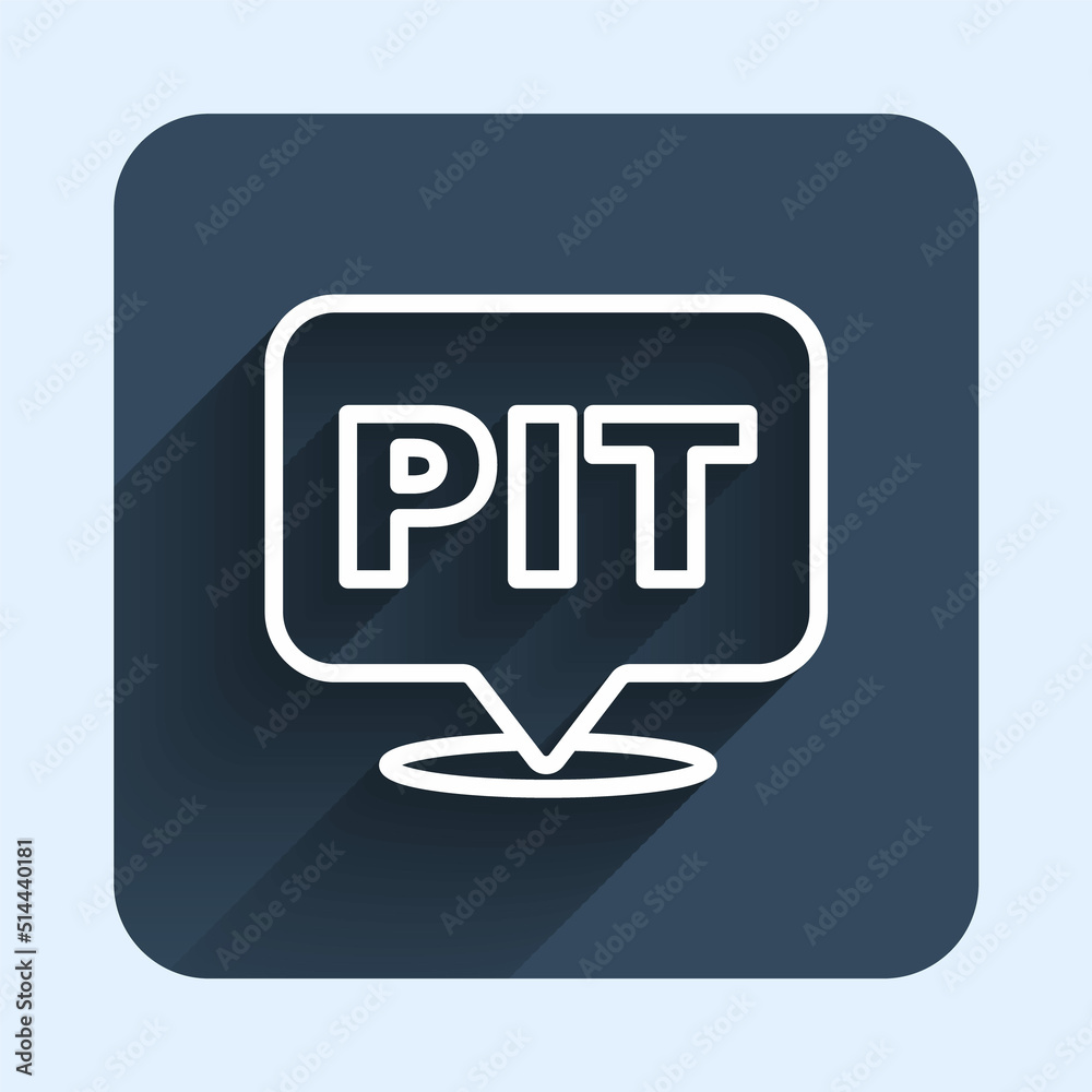 White line Pit stop icon isolated with long shadow background. Blue square button. Vector White line Pit stop icon isolated with long shadow background. Blue square button. Vector