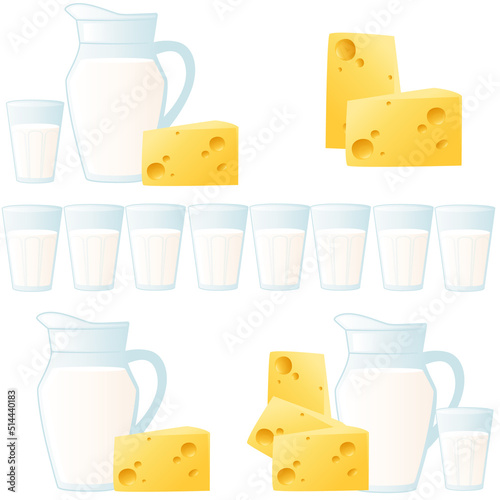 Seamless pattern fresh dairy products milk and cheese vector illustration on white background