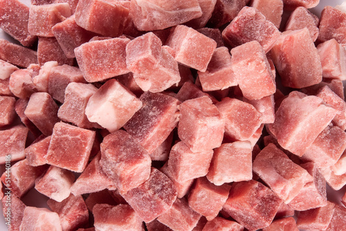 Close-up of Frozen pork meat cube