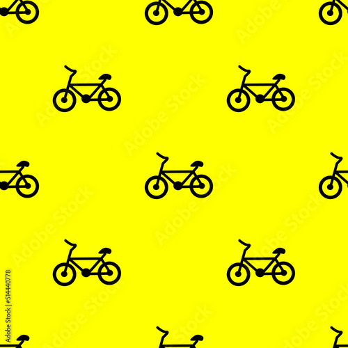 Seamless pattern of bicycle line art on yellow background