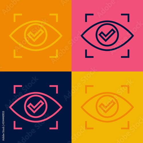 Pop art line Eye scan icon isolated on color background. Scanning eye. Security check symbol. Cyber eye sign. Vector