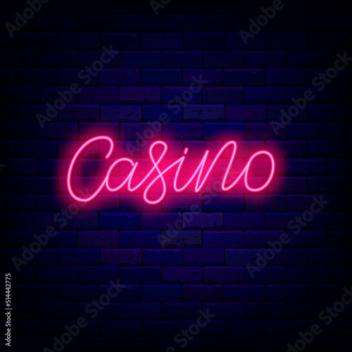 Casino lettering neon inscription. Big slots and gambling. Night club signboard. Vector stock illustration