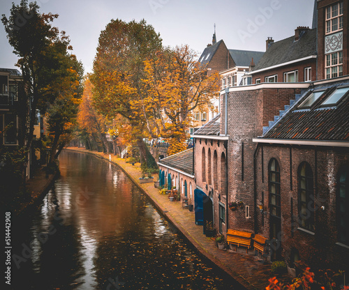 Fotografia, Obraz Utrecht  Canals In Utrecht, Autumn Colors, Cityscape, Old Canal Houses