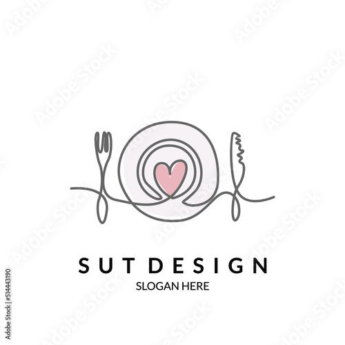 spaghetti plate with fork line art water color fun food illustration with love