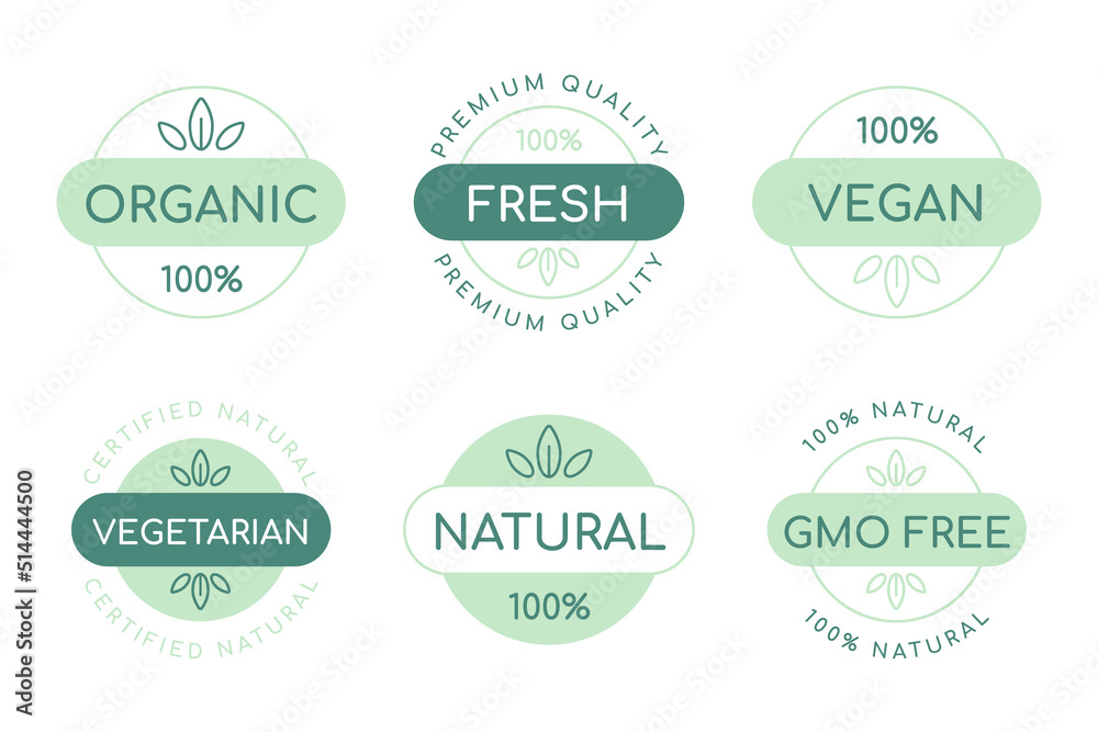 Set of organic, fresh, vegan and natural products label. Ecology icon, badge and logo collection.
