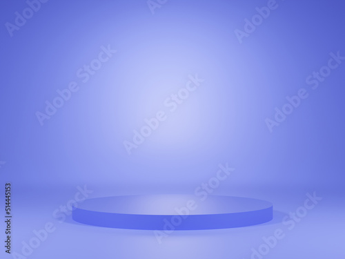 Empty podium or stage display on winter blue background with blue cylinder pedestal concept for product shelf standing backdrop as 3D rendering illustration