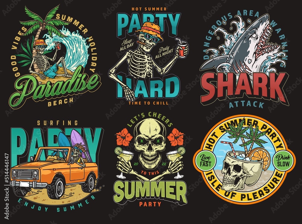 Fototapeta premium Party summer set colorful posters