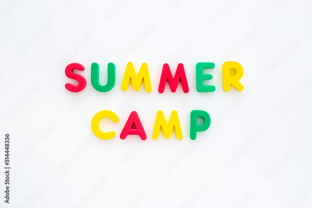Words Summer Camp made from colorful letters. Summer kids vacation concept