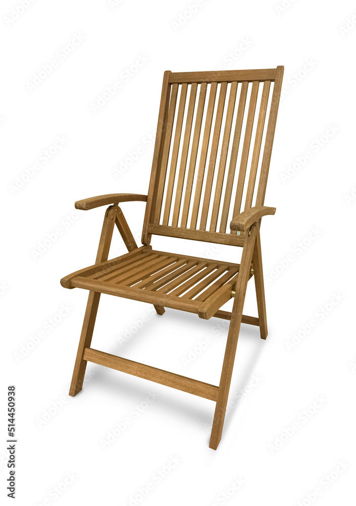 wooden deck chair isolated on a white background