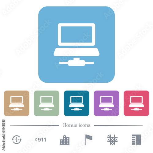 Network computer flat icons on color rounded square backgrounds