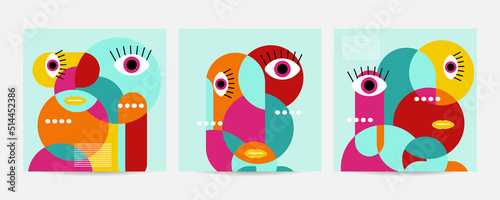 Geometric abstract background, street wall art concept, festival, street fair, carnival event poster, banner design. Vector design and illustration