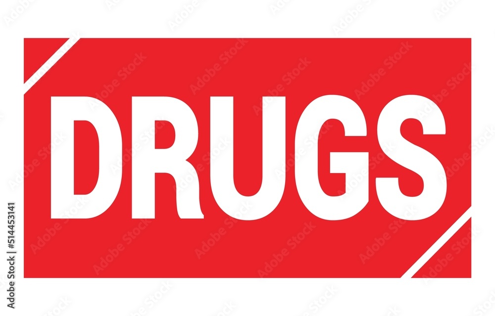 DRUGS text written on red stamp sign.
