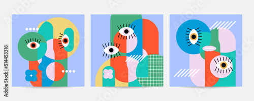 Geometric abstract background, street wall art concept, festival, street fair, carnival event poster, banner design. Vector design and illustration