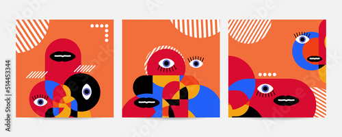 Geometric abstract background, street wall art concept, festival, street fair, carnival event poster, banner design. Vector design and illustration