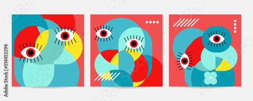 Geometric abstract background, street wall art concept, festival, street fair, carnival event poster, banner design. Vector design and illustration