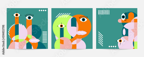 Geometric abstract background, street wall art concept, festival, street fair, carnival event poster, banner design. Vector design and illustration