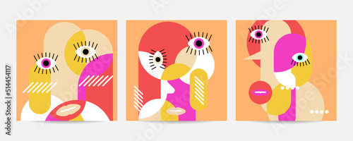Geometric abstract background, street wall art concept, festival, street fair, carnival event poster, banner design. Vector design and illustration