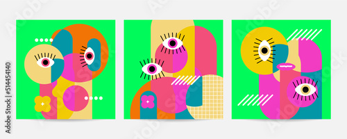 Geometric abstract background, street wall art concept, festival, street fair, carnival event poster, banner design. Vector design and illustration