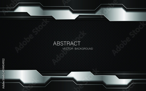 Abstract black and silver polygons on dark steel mesh background. with free space for design. modern technology innovation concept background

