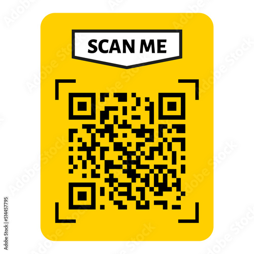 Scan me QR code design. QR code for payment, text transfer with scan me button. Vector illustration isolated in white background