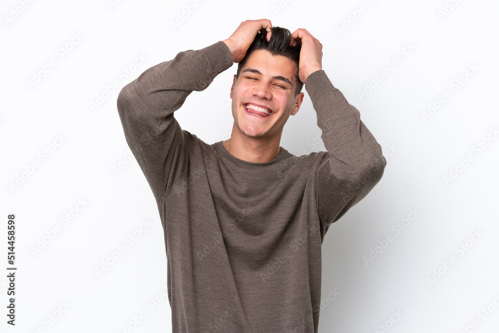 Young handsome caucasian man isolated on white bakcground laughing Young handsome caucasian man isolated on white bakcground laughing