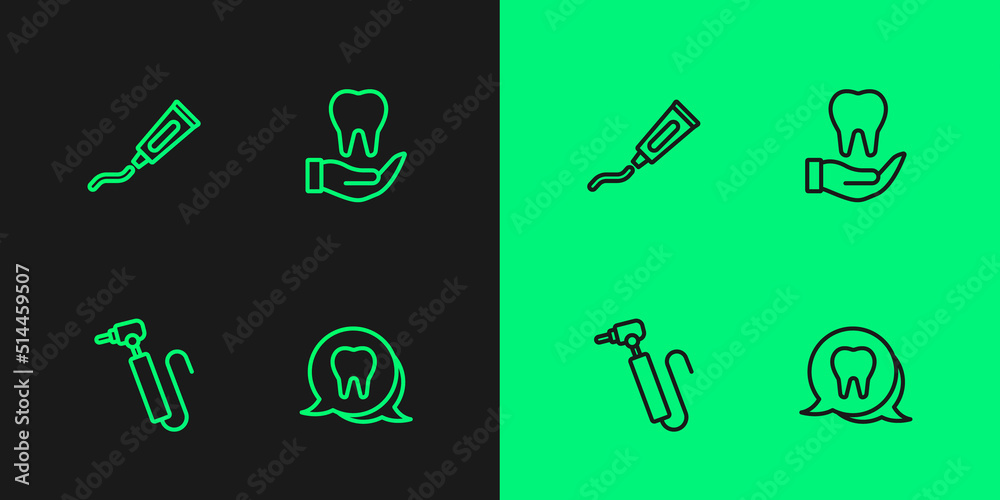 Set line Tooth, drill, Tube of toothpaste and icon. Vector Set line Tooth, drill, Tube of toothpaste and icon. Vector