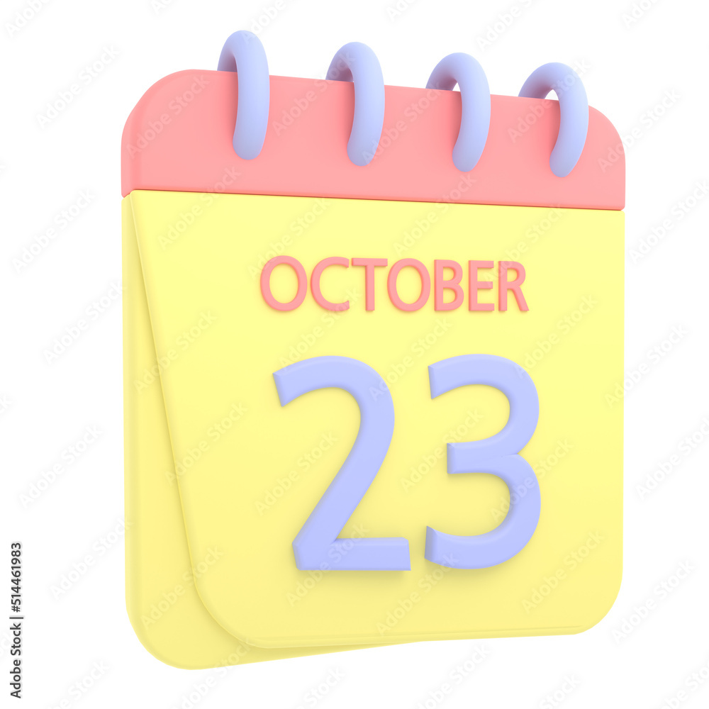 23rd October 3D calendar icon. Web style. High resolution image. White background 23rd October 3D calendar icon. Web style. High resolution image. White background