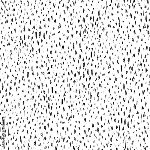 VECTOR SEAMLESS REPEAT random simple line scribble dots dashes in black and white.  basic textural animal print faux fur background. modern surface design stipple fill