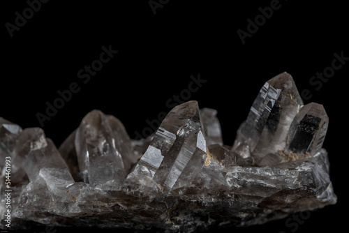 clear quartz crystals on black backgroung