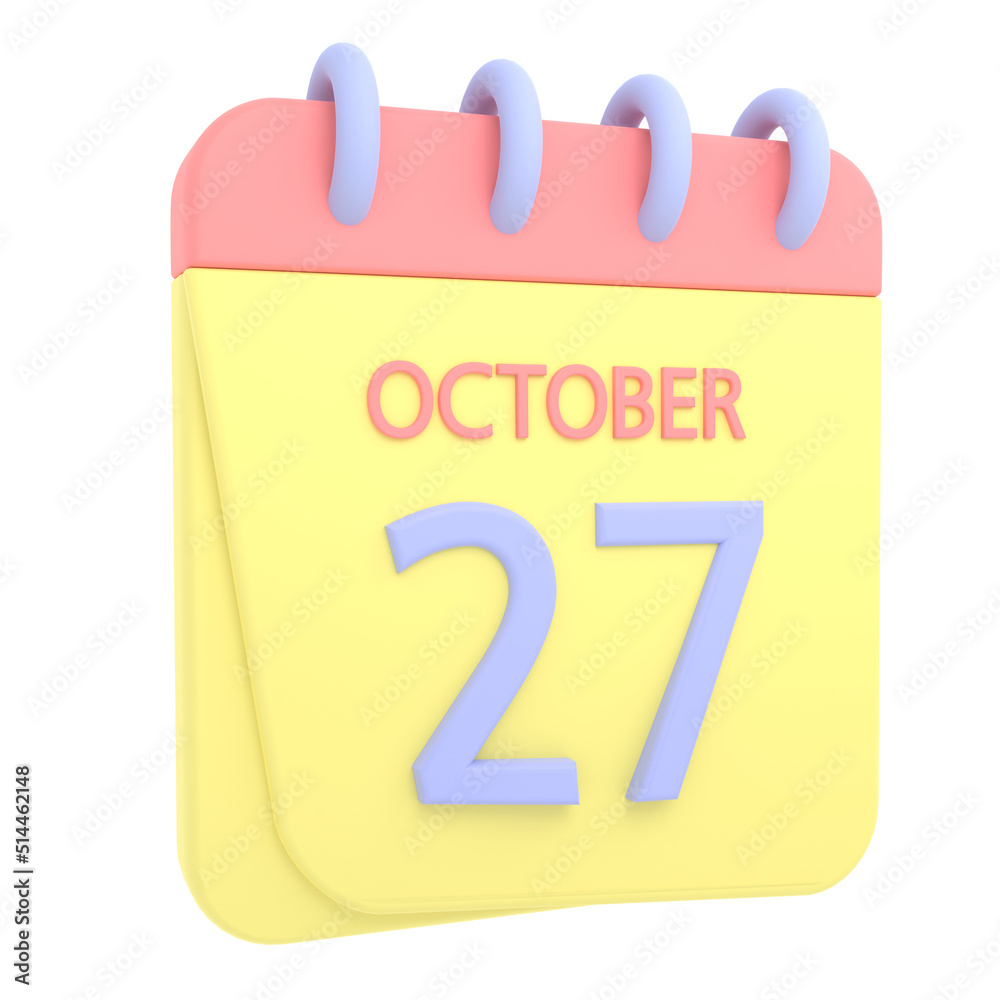 27th October 3D calendar icon. Web style. High resolution image. White background 27th October 3D calendar icon. Web style. High resolution image. White background