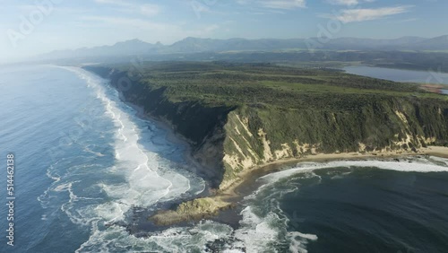 Aerial View of Gericke's point with waves and beach, Western Cape, South Africa.