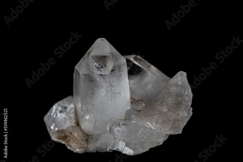 clear quartz crystals on a black background