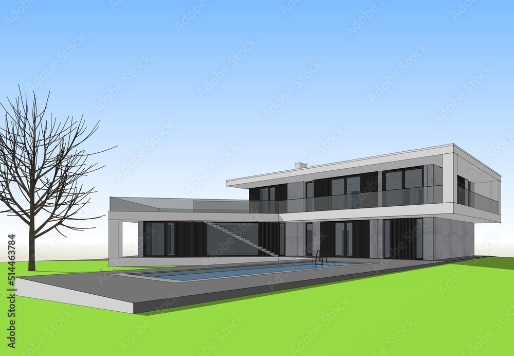Modern house architectural drawing Stock Illustration Adobe Stock