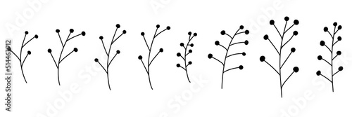 Hand drawn vector set of tree branch. Black leaf herbs silhouettes isolated on white background. Botanical illustration for print, Christmas, wedding card, invitation card, floral poster