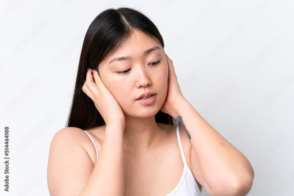 Young Chinese woman isolated on white background . Close up portrait Young Chinese woman isolated on white background . Close up portrait
