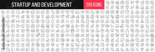 Startup and development linear icons collection. Big set of 299 thin line icons in black. Vector illustration