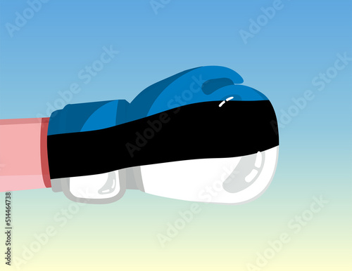 Flag of Estonia on boxing glove. Confrontation between countries with competitive power. Offensive attitude. Separation of power. Template ready design.