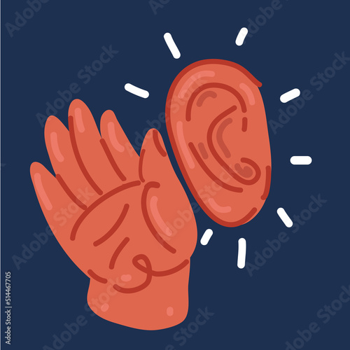 Vector illustration of putting hand to ear. Hearing concept